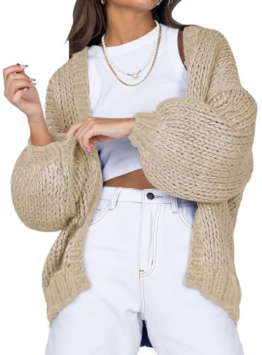 Cakulo Womens Chunky Cardigan Sweaters Trendy 2024 Oversized Winter Knit Sweater Coats Open Front Cardigans Light Khaki L | Amazon (US)