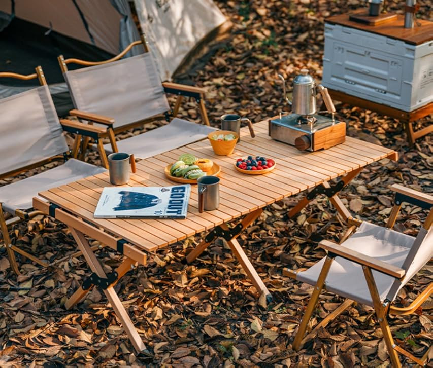 HAORUI Portable Picnic Table,Travel Camping Folding Table, Adjustable Height Cake Roll Beech Wood... | Amazon (US)