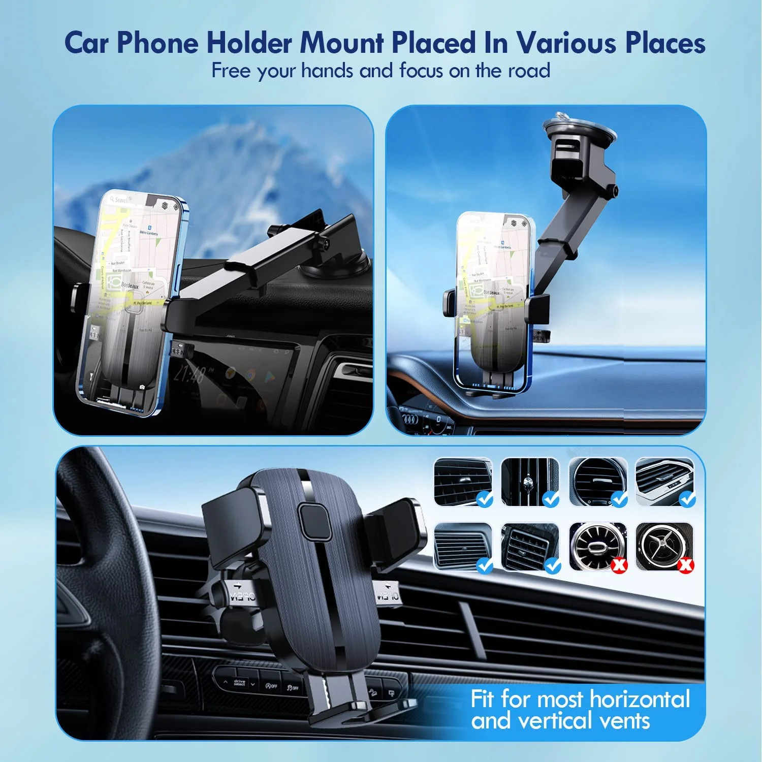 delpattern 3 in 1 Cell Phone Holder for Car, Universal Dashboard ,Windshield Car Mount and Car Ph... | Walmart (US)