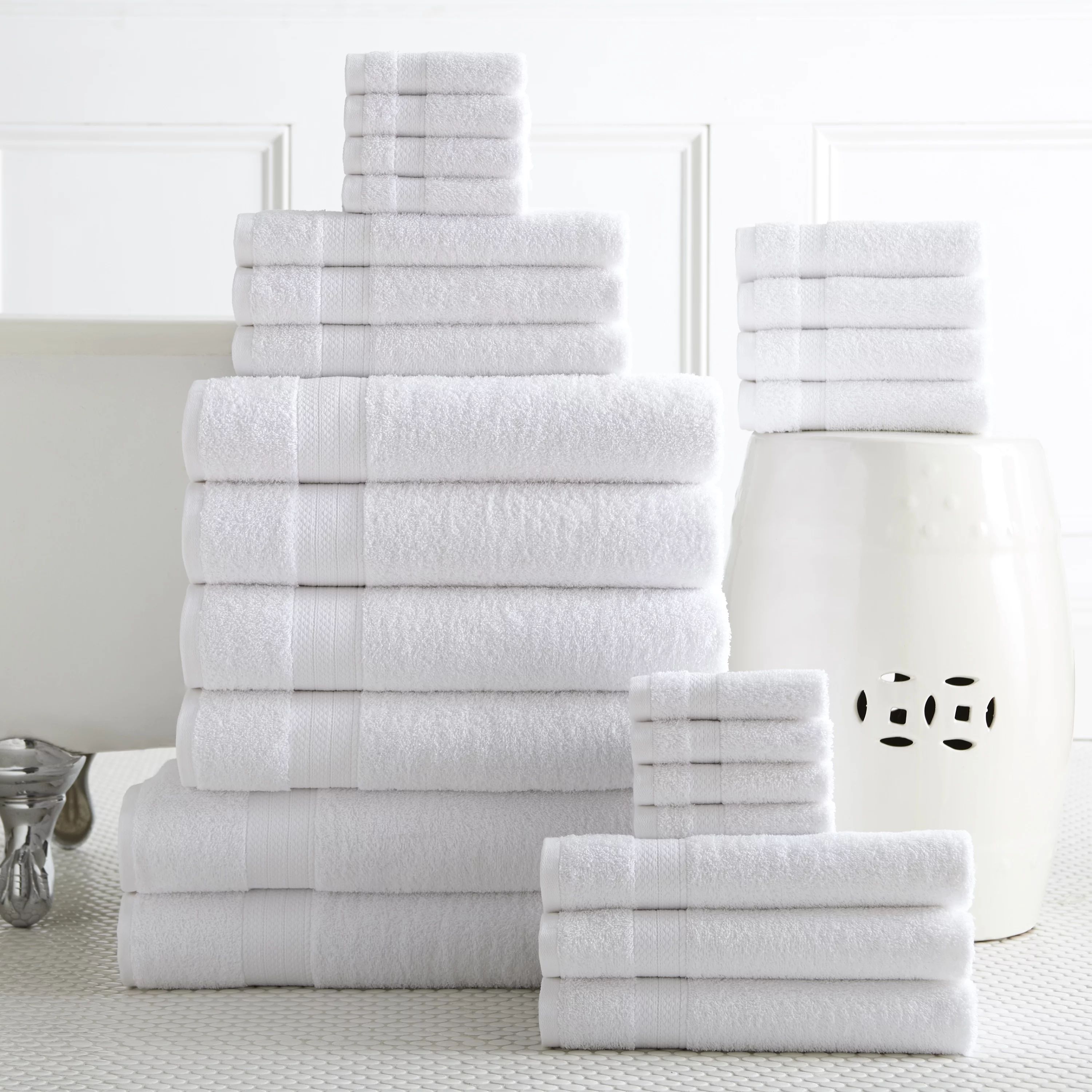 Addy Home Best Value 24PC Bath Towel Set (2 Sheets, 4 Bath, 6 Hand, 4 Fingertip & 8 Wash) - White... | Walmart (US)