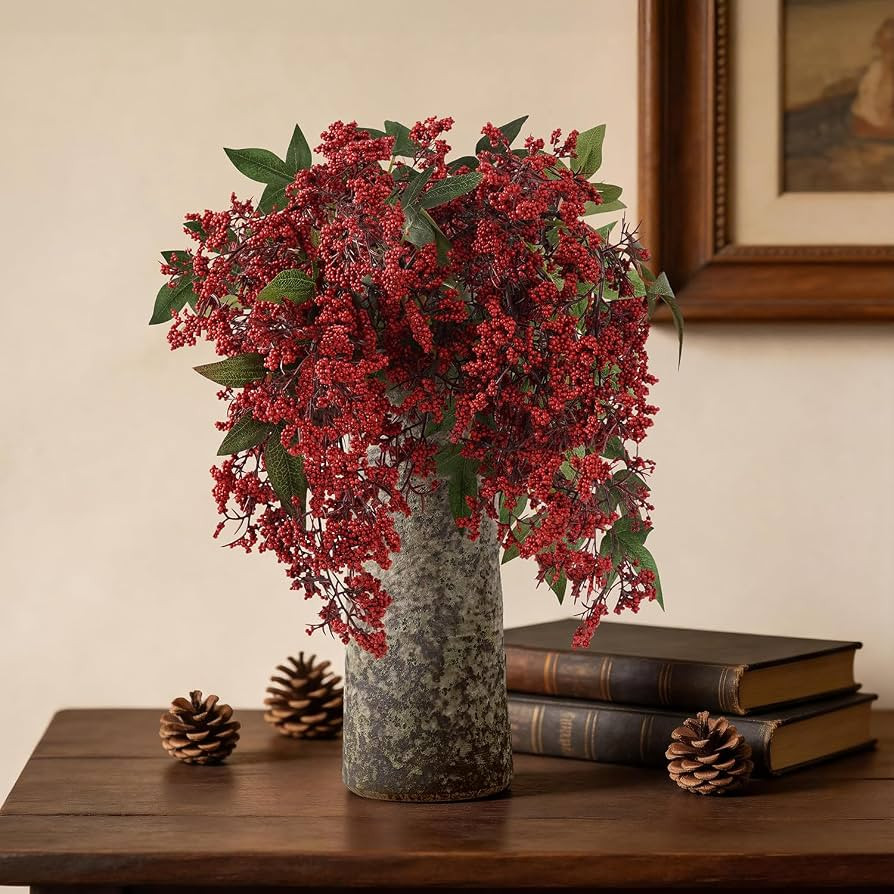1 Pcs Artificial Berry Stem 36" Realistic Flowers Picks Branches Faux Stem Spray DIY for Holiday ... | Amazon (US)