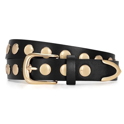 JASGOOD Women Fashion Leather Belt Punk Studded Belt for Jeans Pants Dresses | Amazon (US)