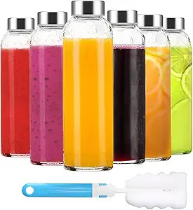 Clear Glass Bottles with Lids 18 oz, Reusable Glass Water Bottles with Stainless Steel Cap for Ju... | Amazon (US)