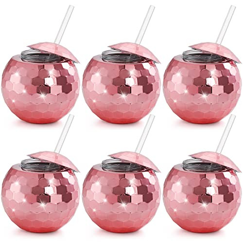Nicunom 6 Pack Disco Ball Cups with Lids & Straws, 19 Oz Rose Gold Pink Disco Ball Tumbler Disco ... | Amazon (US)