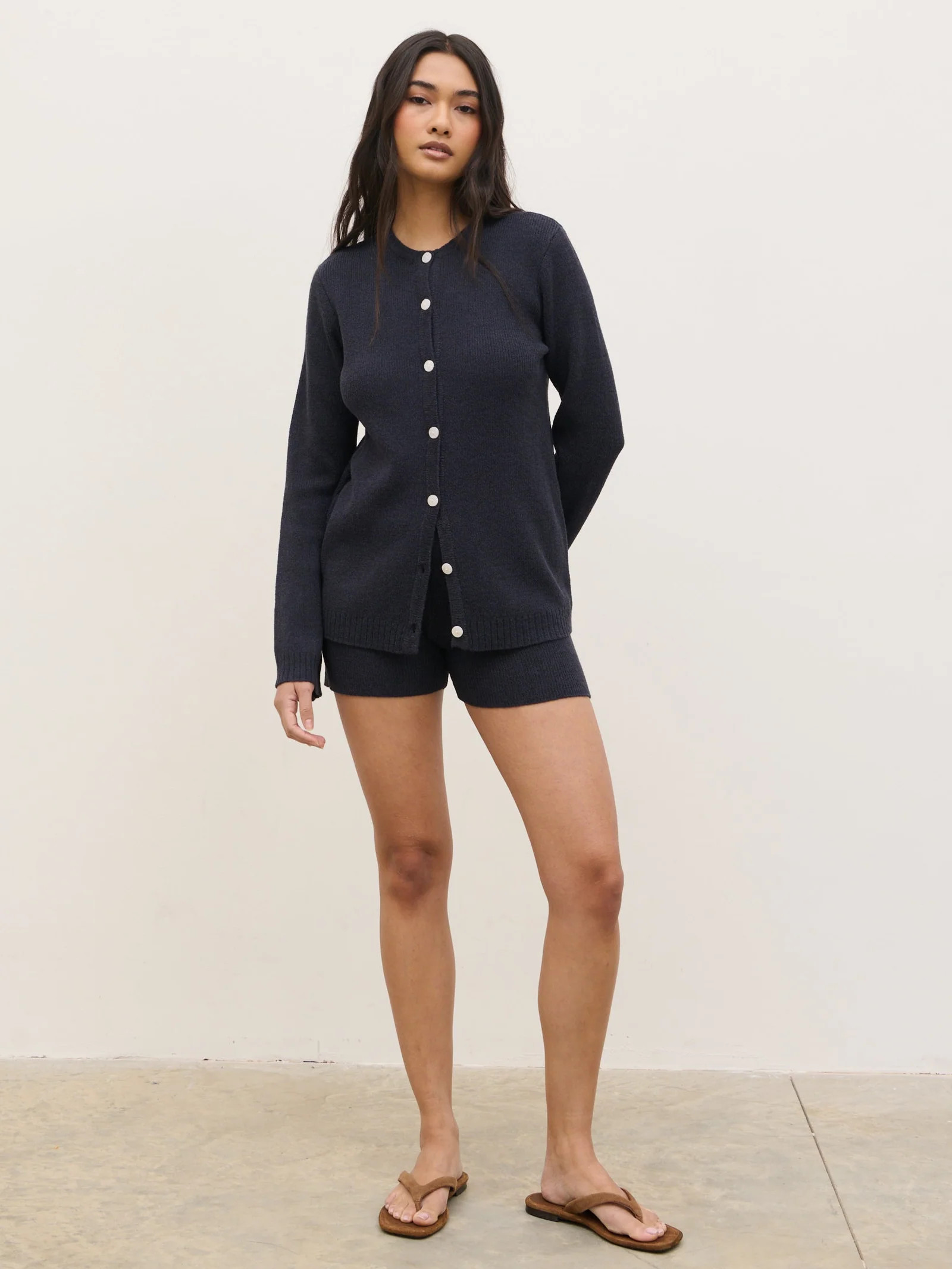 Gracie Fine Tape Knit Shorts - Navy | Pretty Lavish (UK)