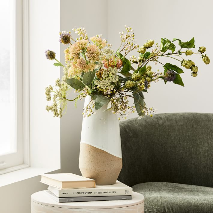 Half-Dipped Stoneware Vase &amp; Faux Botanicals Arrangement Bundle  | West Elm (US)