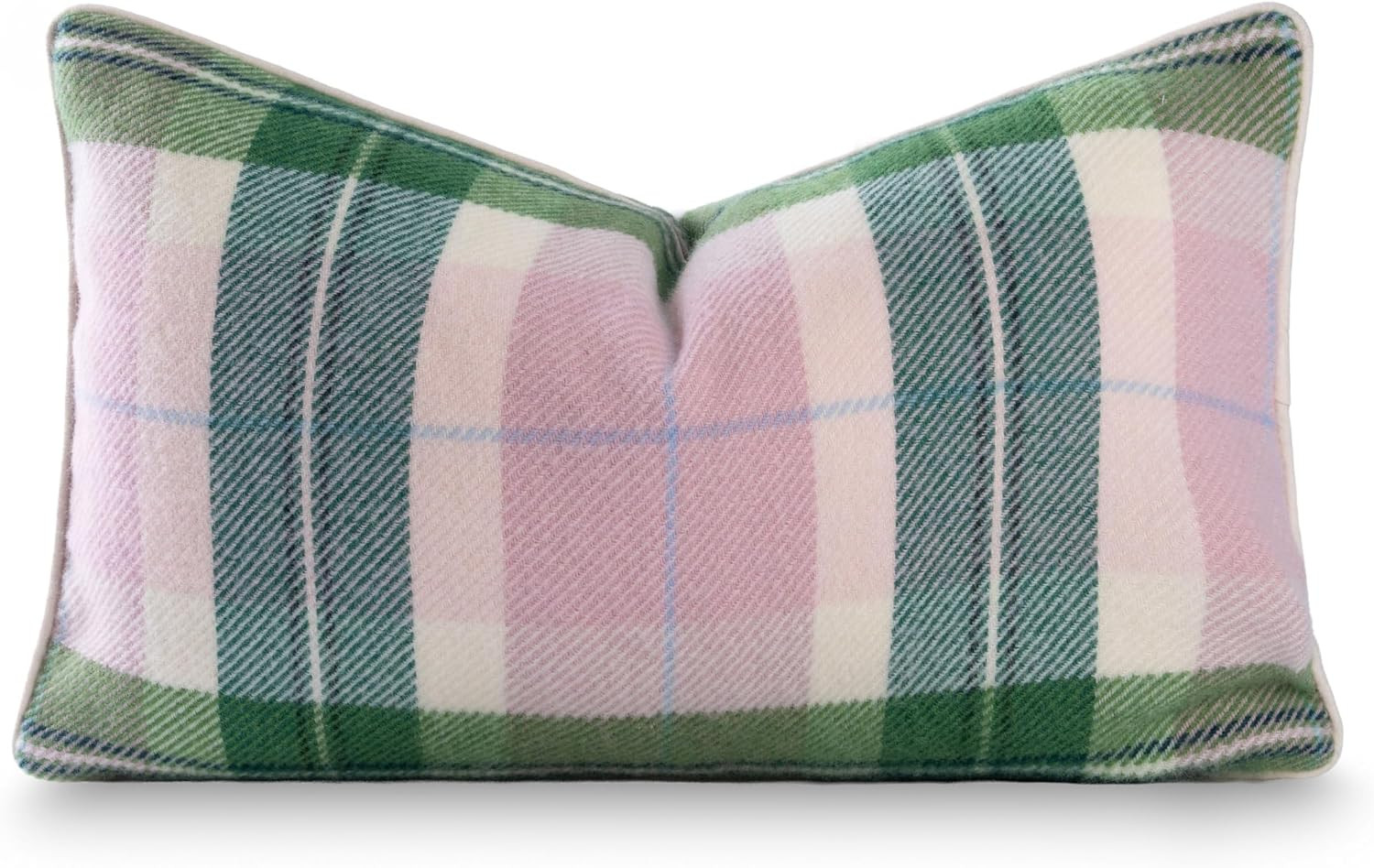 Hofdeco Premium Wool Coastal Tartan Lumbar Pillow Cover, 12x20, Pink Green | Amazon (US)