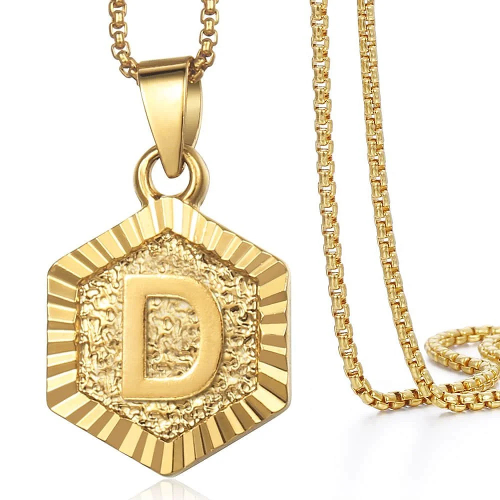 22" Monagram Hexagon A-Z Gold Filled Initial Letter Pendant Necklace Chain Unisex | Walmart (US)