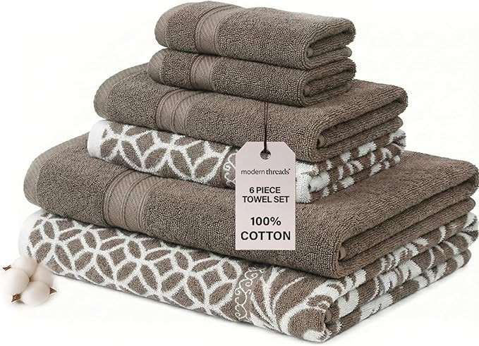 Modern Threads Trefoil Filigree 6-Piece 100% Cotton Towel Set – Reversible Yarn Dyed Jacquard ... | Amazon (US)