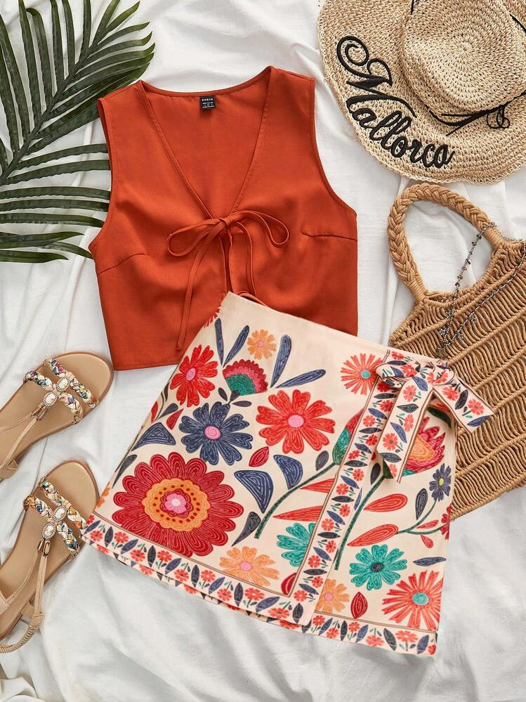 Travachic 2pcs Women Solid Color Camisole Top And Mini Skirt Set, Fashionable For Summer,Vacation... | SHEIN