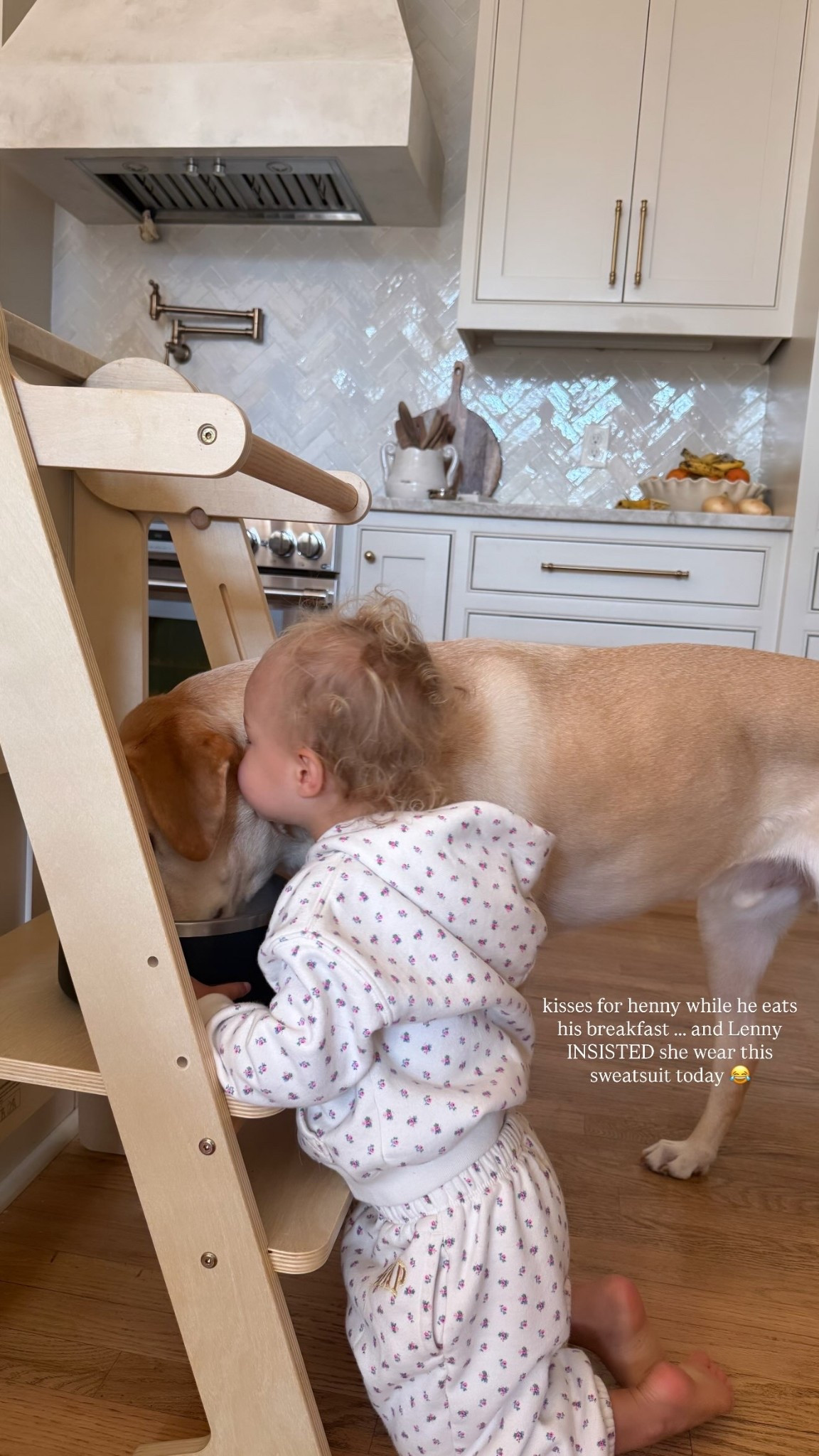 kisses for henny while he eats his breakfast ….. and Lenny INSISTED she wear this sweatsuit today 😂

#LTKKids