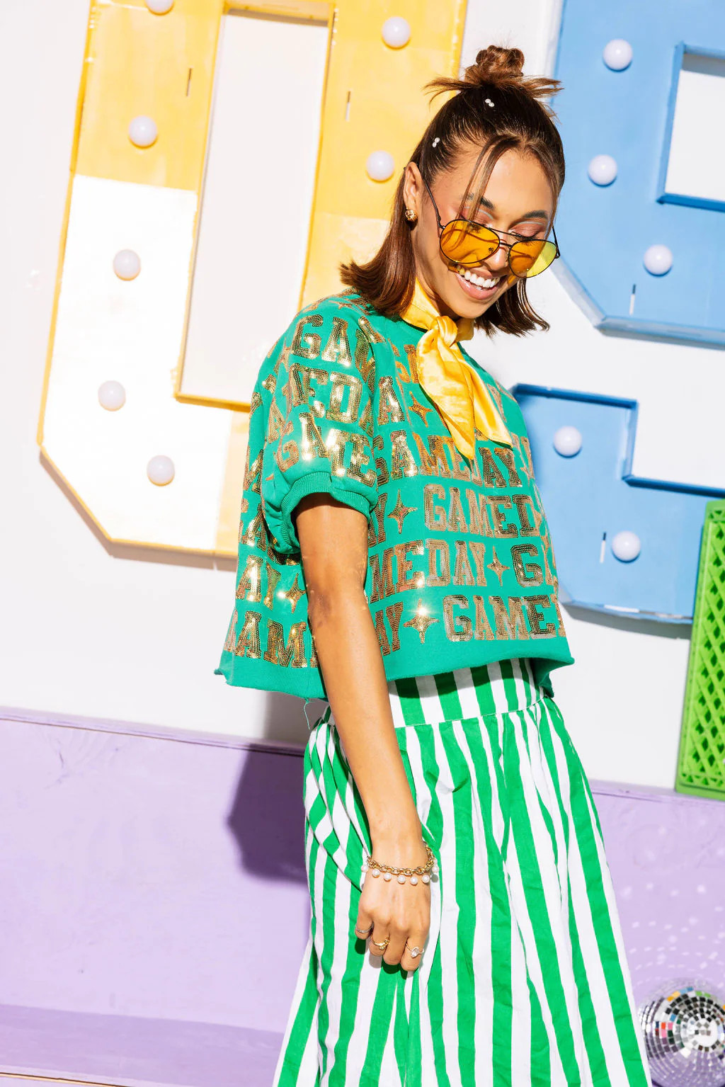 Green & Gold 'Gameday' All Over Top | Queen of Sparkles