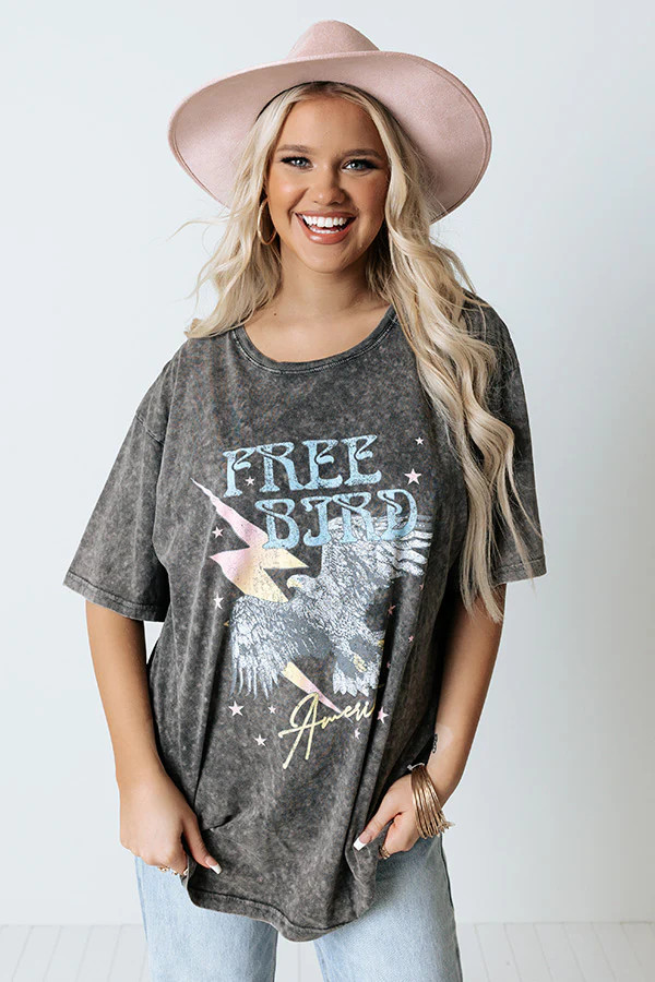 Free Bird Mineral Wash Graphic Tee In Vintage Black | Impressions Online Boutique