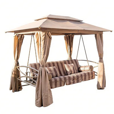 3 Person Outdoor Patio Porch Swing Gazebo With Netting & Gazebo Curtains With Canopy Swings For Adults | Wayfair North America