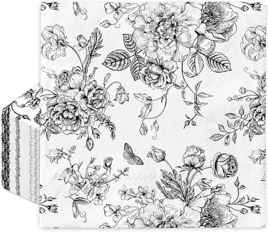 50Pcs Black Floral Paper Napkins Disposable Vintage Wildflowers Luncheon Napkins Dinner Hand Napk... | Amazon (US)
