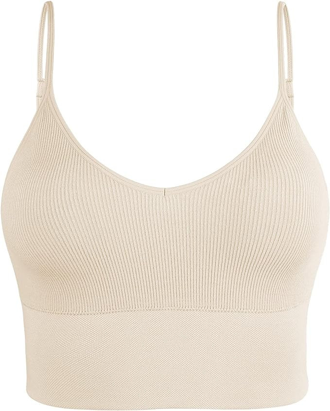 Litthing Longline Sports Bras for Women Cami Bra Padded Bralette with Spaghetti Strap Seamless V ... | Amazon (US)