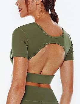 Open Back Workout Crop Tops for Women Backless Yoga Shirts Gym Short Sleeve Mild Support Compress... | Amazon (US)