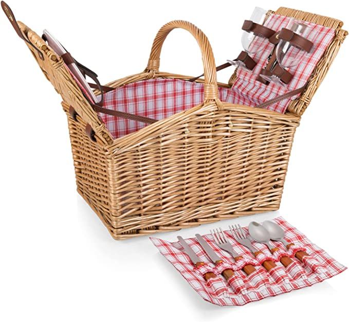 Picnic Time Piccadilly Willow Picnic Basket for Two People, with Plates, Wine Glasses, Cutlery, a... | Amazon (US)