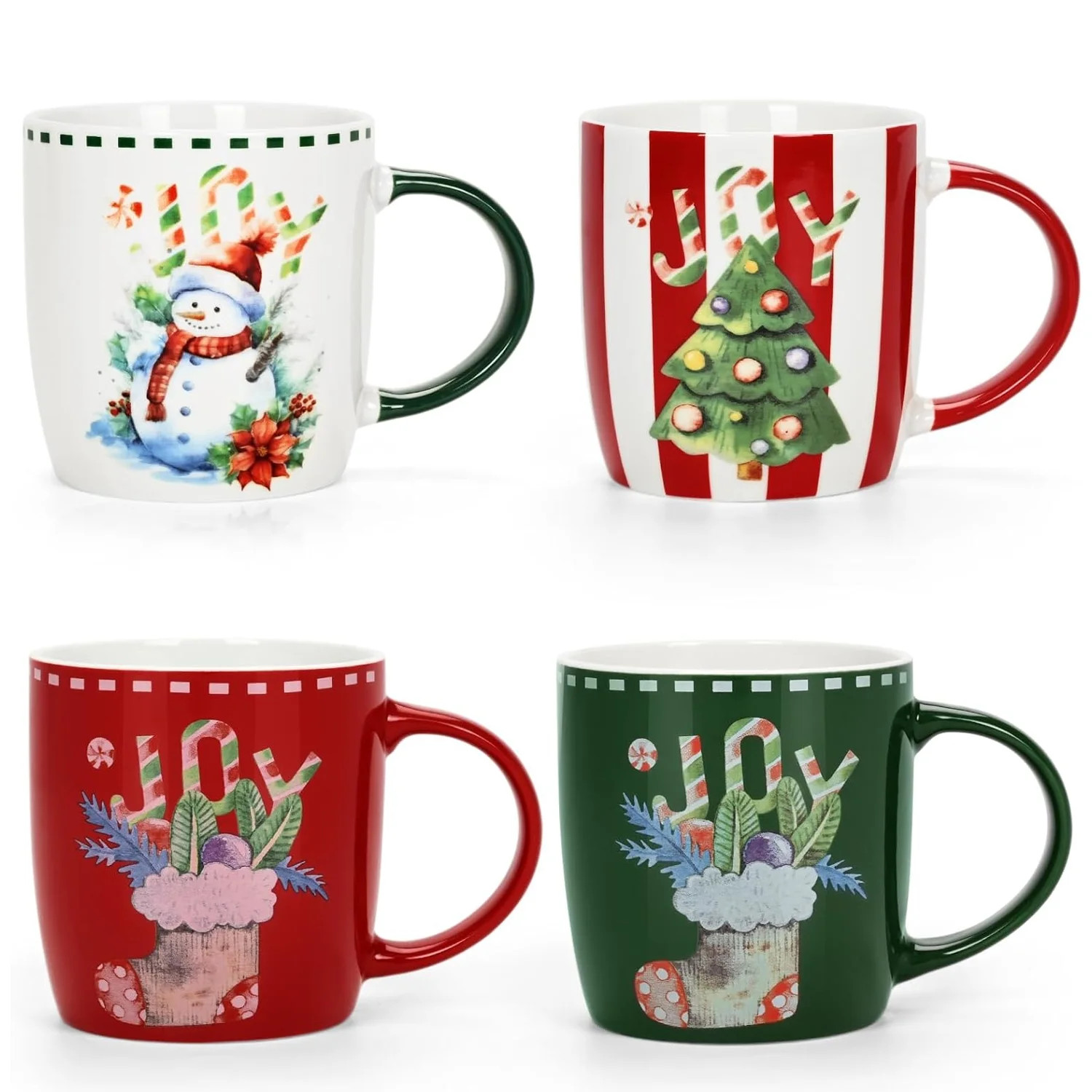 Futtumy Christmas Mugs Set of 4, Ceramic Mug Christmas Gifts, Snowman Christmas Tree Stocking Mug... | Walmart (US)