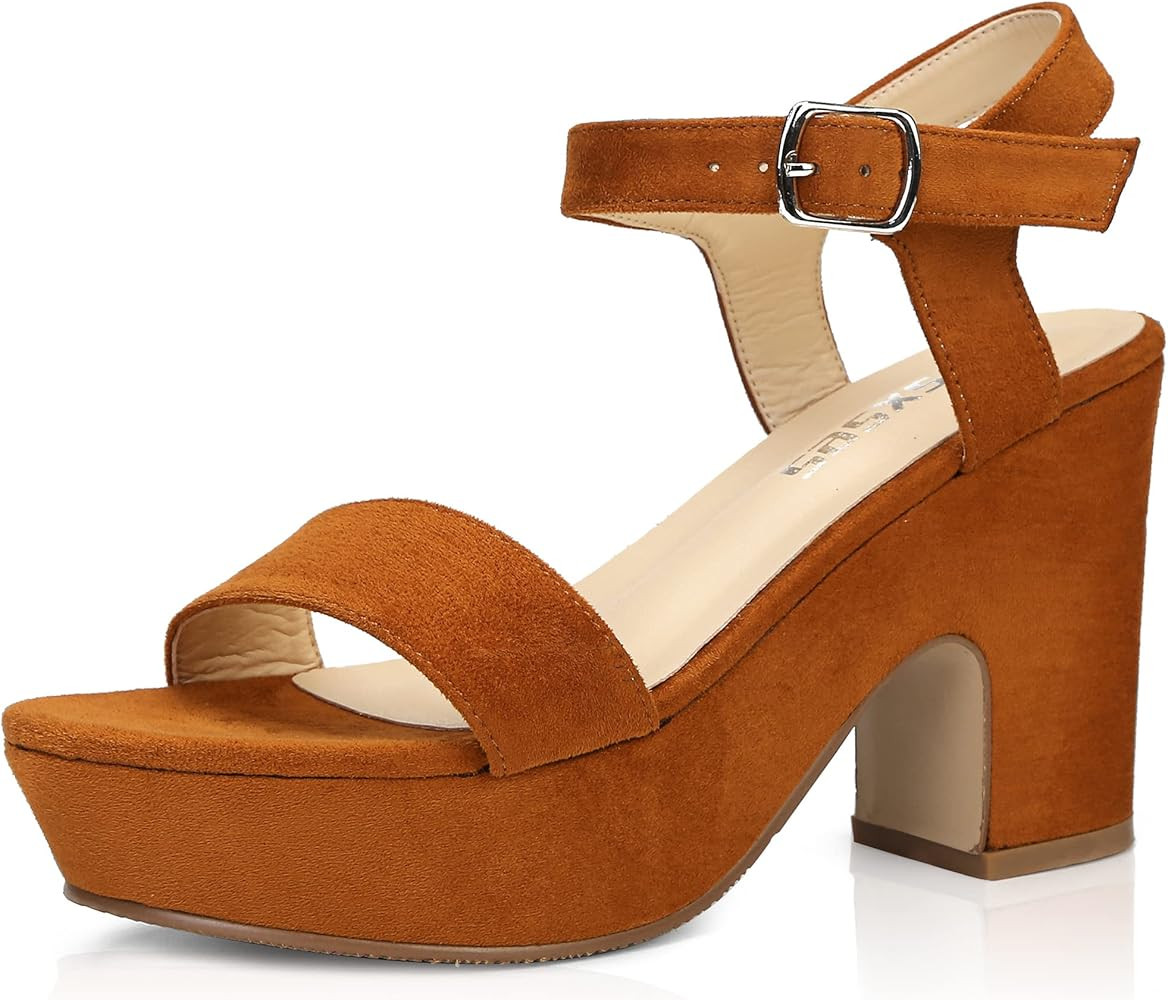 rsxses Women's Suede Platform Heels Sandals Peep Toe Fashion Wedding Sexy Dress Block Chunky Wedg... | Amazon (US)