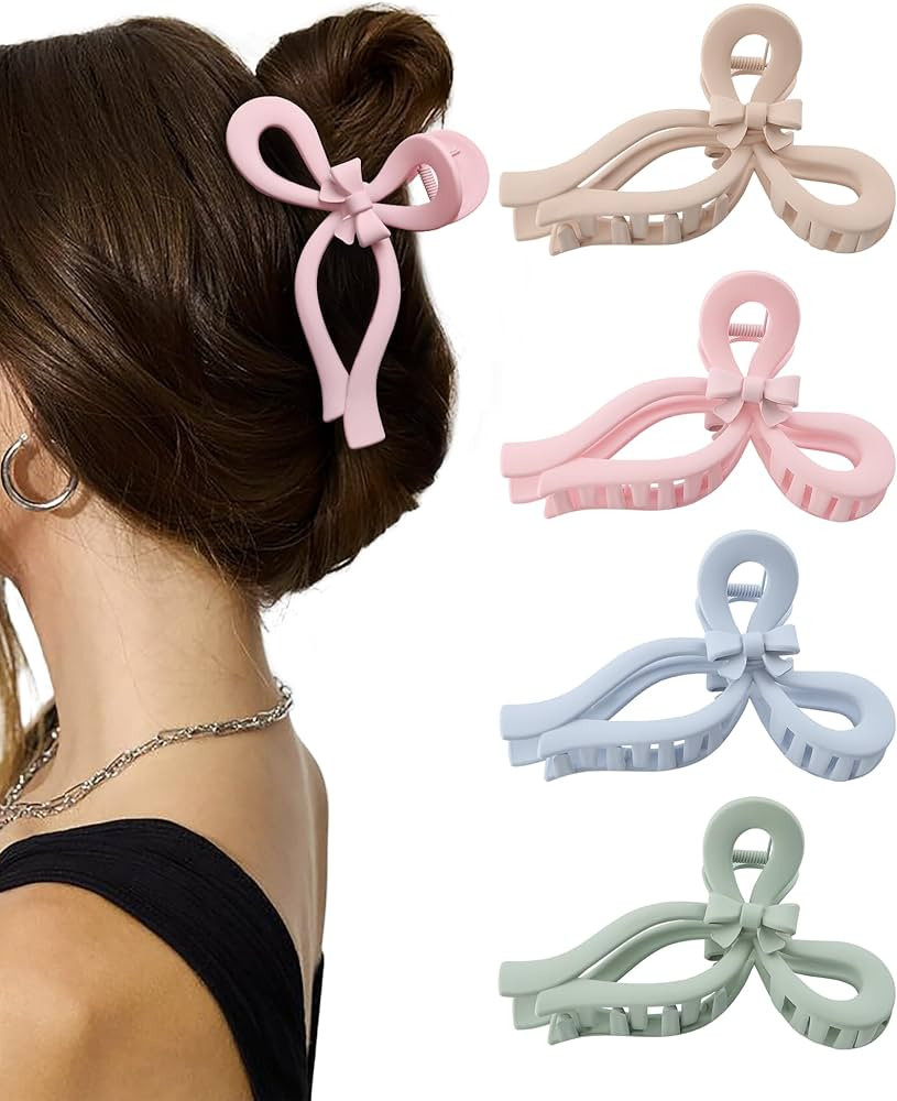 4 PCS Bow Hair Clips for Women Bow Claw Clip 5" Large Hair Claw Clips for Thick and Long Hair Cut... | Amazon (US)