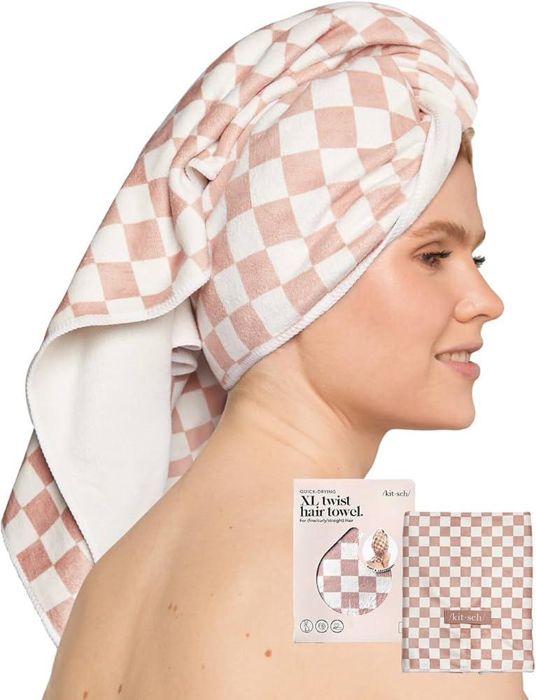 Kitsch XL Microfiber Hair Towel Wrap for Women - Quick Dry Towel | Microfiber Towel for Hair | Ha... | Amazon (US)