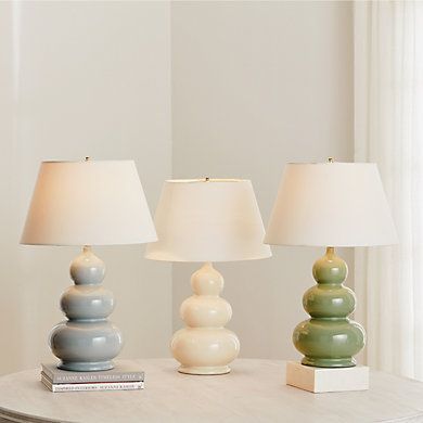 SK Triple Gourd Lamp & White Linen Shade with Brass Socket | Ballard Designs, Inc.