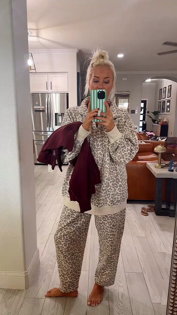 The new aerie pullover and cropped pants in this leopard prime afe on sale - small