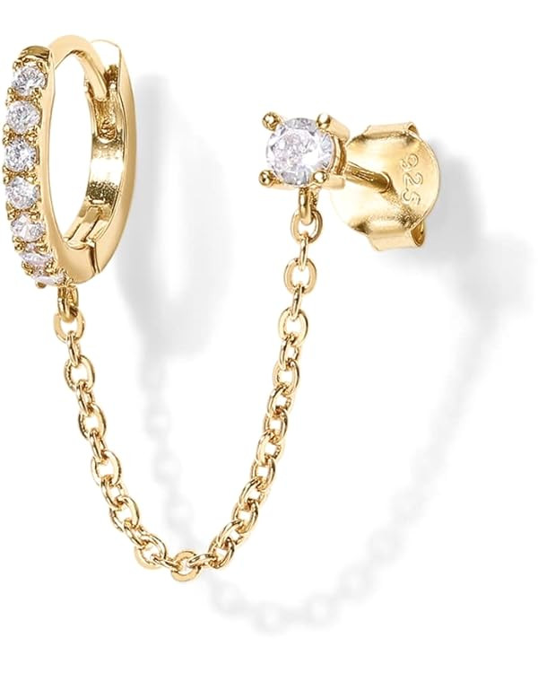 PAVOI 14K Gold Chain Earrings for Women - Double Piercing Earrings Gold Plated Drop Dangle Chain ... | Amazon (US)