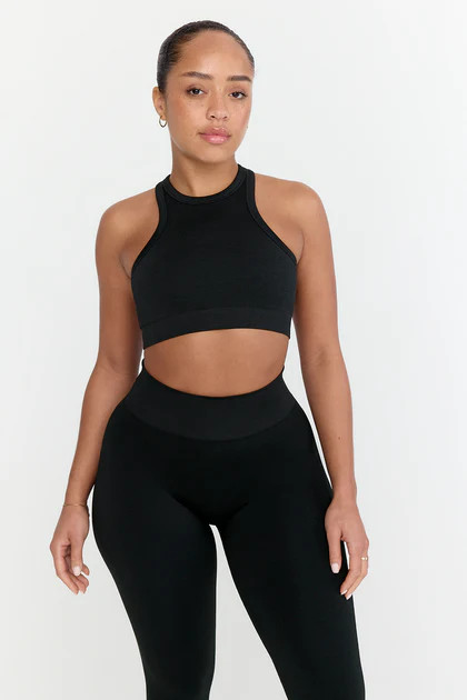 SCULPT SEAMLESS RIBBED RACER SPORTS BRA - BLACK MARL | TALA (UK)