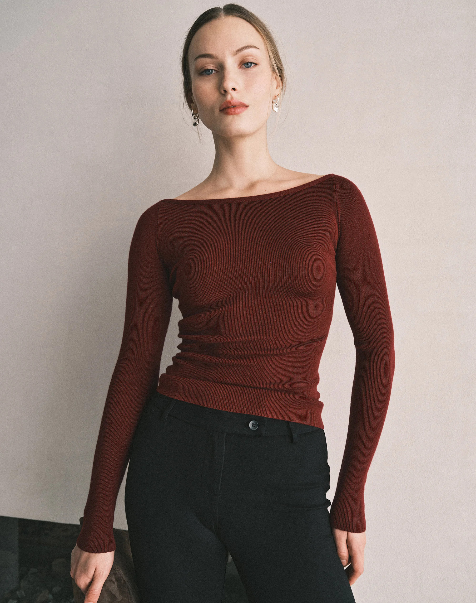 Boat Neck Knit Long Sleeve Top | Glassons (Australia)
