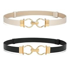 WHIPPY 2 Pack Women Leather Skinny Belts Ladies Thin Waist Belt with Gold Buckle for Dresses Pant... | Amazon (US)