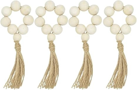 LIOOBO 8pcs Wood Bead Garland with Tassels Farmhouse Beads Rustic Country Decor Prayer Beads Wall... | Amazon (US)