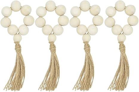 LIOOBO 8pcs Wood Bead Garland with Tassels Farmhouse Beads Rustic Country Decor Prayer Beads Wall... | Amazon (US)