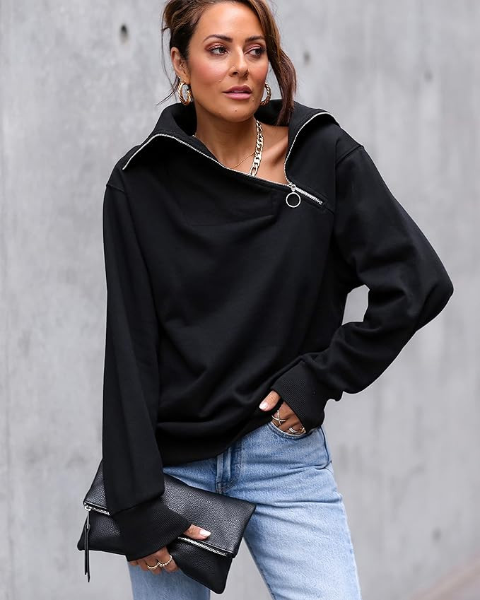 The Drop Women's Black Half-Zip Sweatshirt by @lucyswhims | Amazon (US)