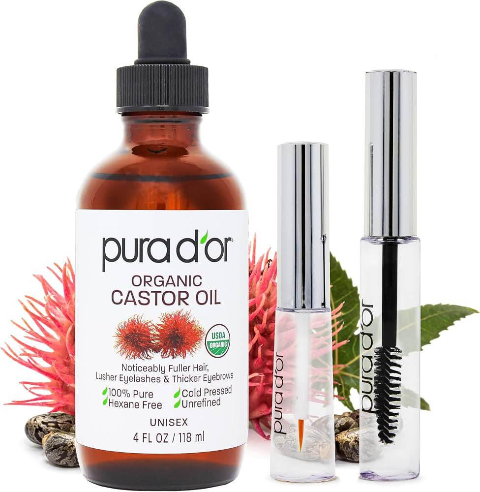 PURA D'OR 4 Oz ORGANIC Castor Oil - w/ 2 BONUS Empty Brushes - 100% Pure USDA Certified Cold Pres... | Amazon (US)