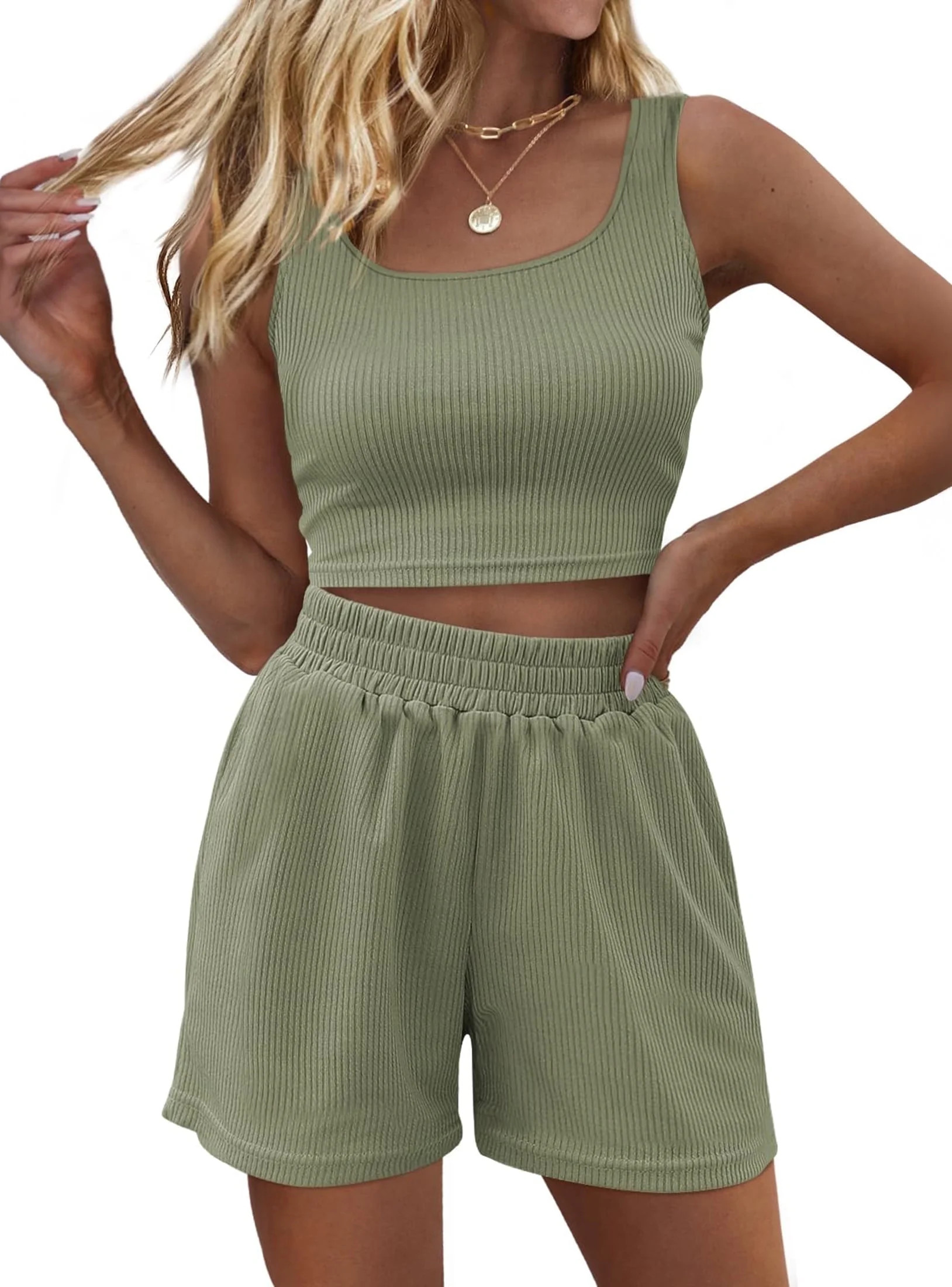SUNBS Women's Lounge Set Two Piece Sleeveless High Waisted Shorts Summer Outfits, Size XS-2XL - W... | Walmart (US)
