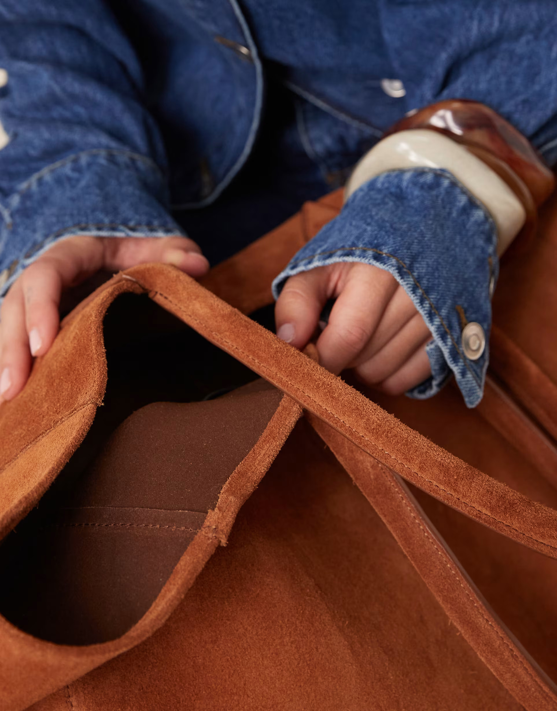 ASOS DESIGN Premium suede bonded tote bag in tan | ASOS (Global)