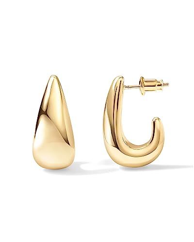 PAVOI 14K Gold Plated Sterling Silver Post Statement Huggie Earrings | Gold Dome Hoop Earrings fo... | Amazon (US)