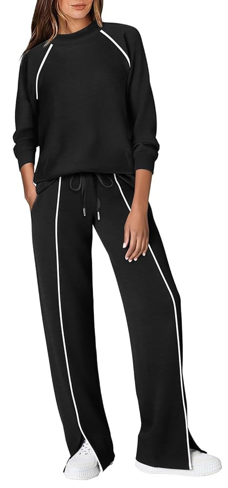 WIHOLL Lounge Sets for Women 2 Piece Fall Outfits 2025 Wide Leg Pant Matching Sets Womens Clothin... | Amazon (US)