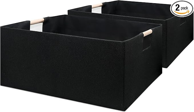 Foldable Fabric Storage Cubes, 2 Packs Cloth Storage Baskets with Wooden Handles, Collapsible She... | Amazon (US)