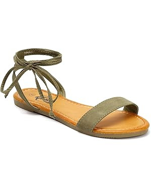 Trary Women's Lace Up Open Toe Strappy Sandals, Ankle Wrap Flat Dressy Tie Up Summer Footwear | Amazon (US)