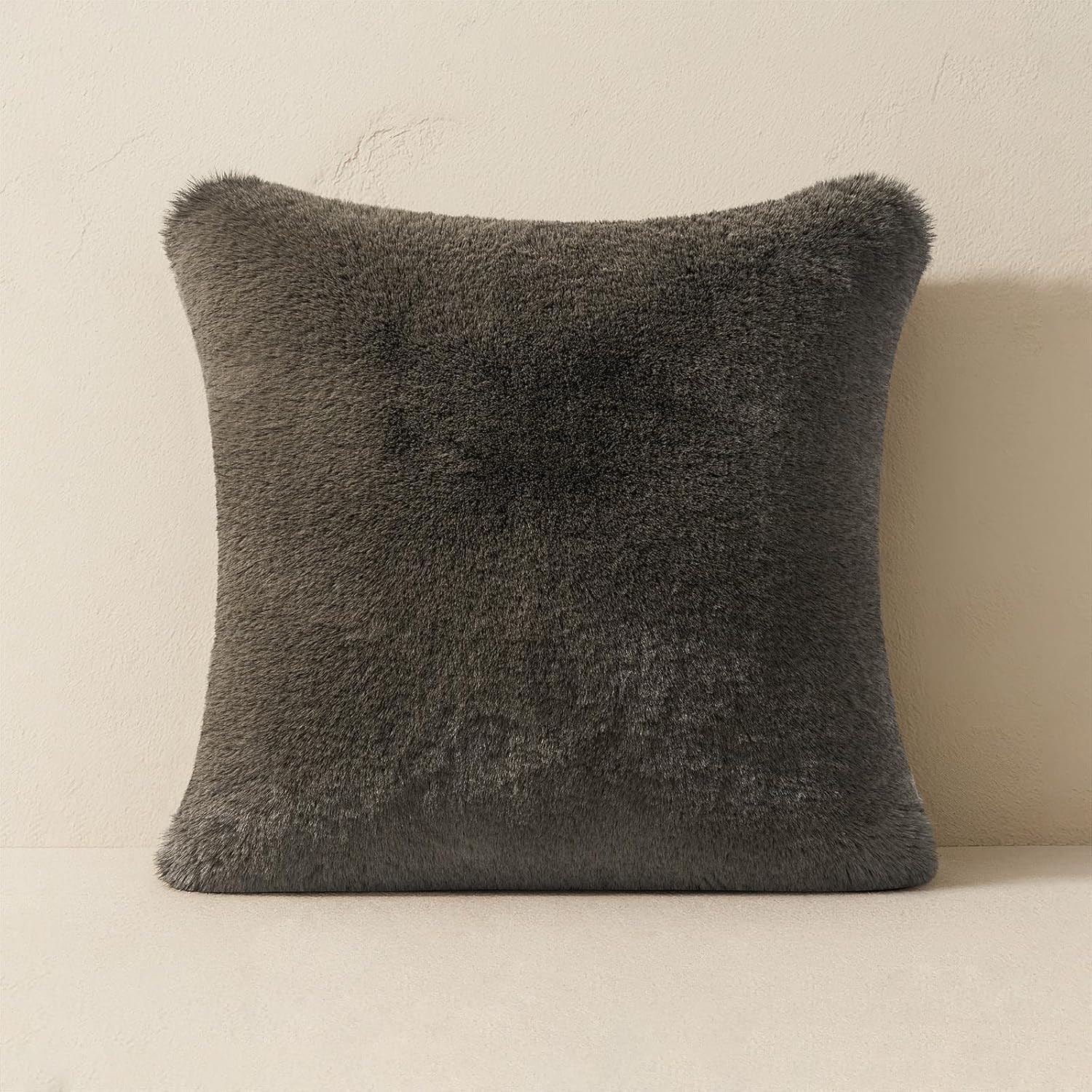 Faux Chinchilla Fur Throw Pillow Cover, 20"x20", Smoky Sable | Amazon (US)