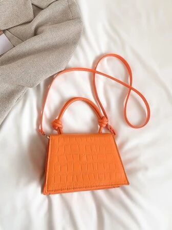 Mini Neon Orange Crocodile Embossed Flap Square Bag | SHEIN