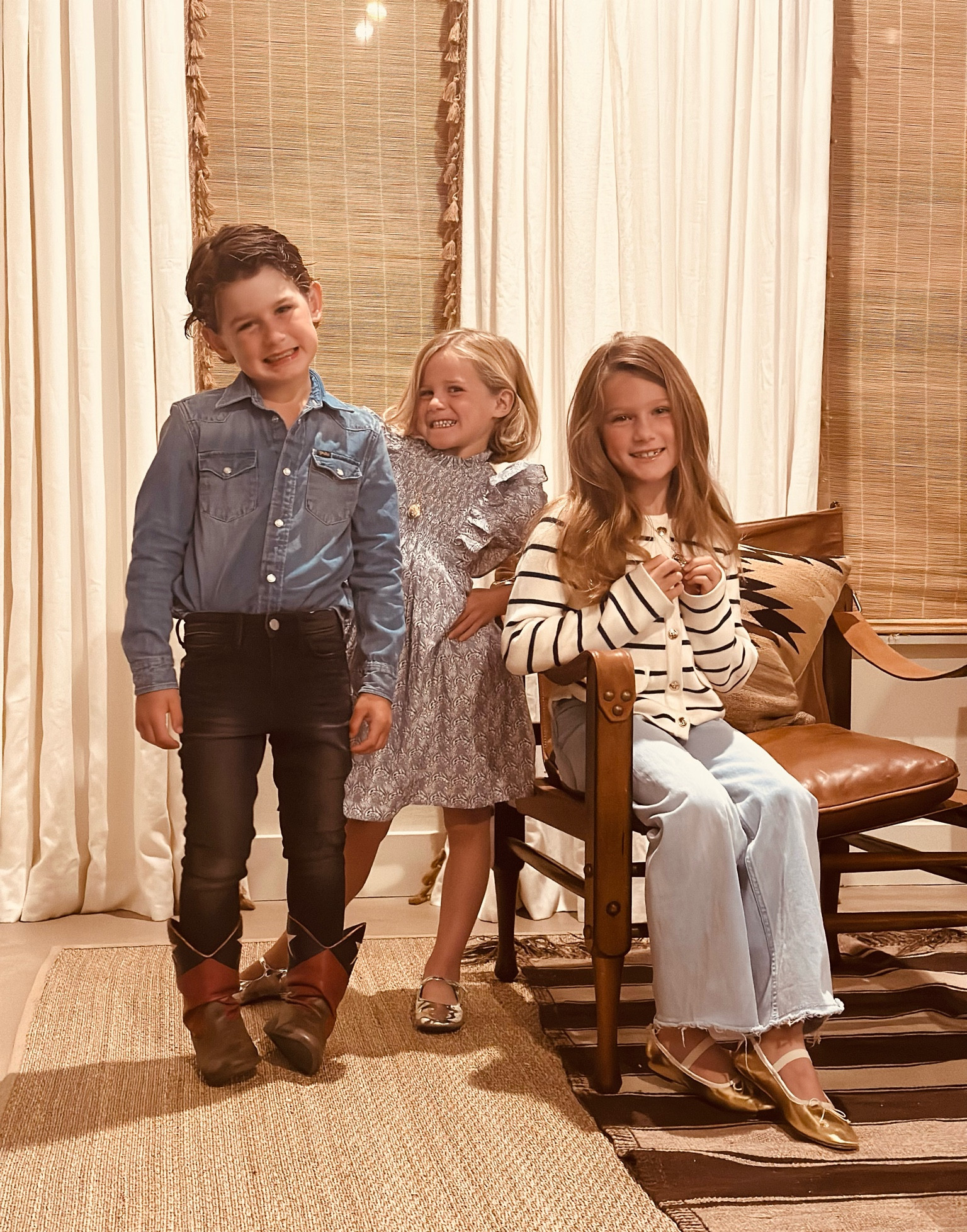 Picture day at school! The kids go to school so early that the sun isn’t up so we had to snap this one indoors. 
These little looks reflect their personalities so well and are classic - perfect for the yearbook. 
Birdies sweater is 30% off right now! 
I just gave the girls golden lockets for today (on sale and under $20) and they were thrilled to have something special. 

#LTKsalealert #LTKU #LTKkids