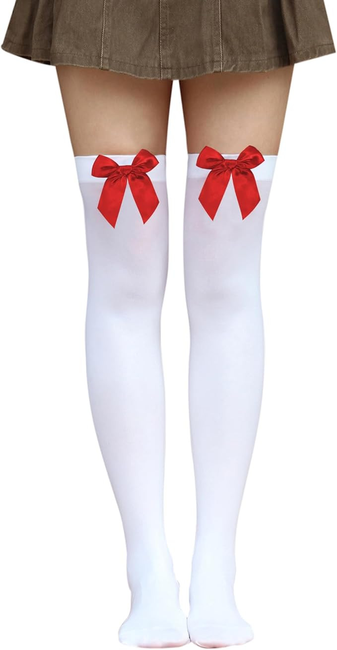 Bestjybt Women's Satin Bow Stockings Thigh High Over Knee Stockings | Amazon (US)