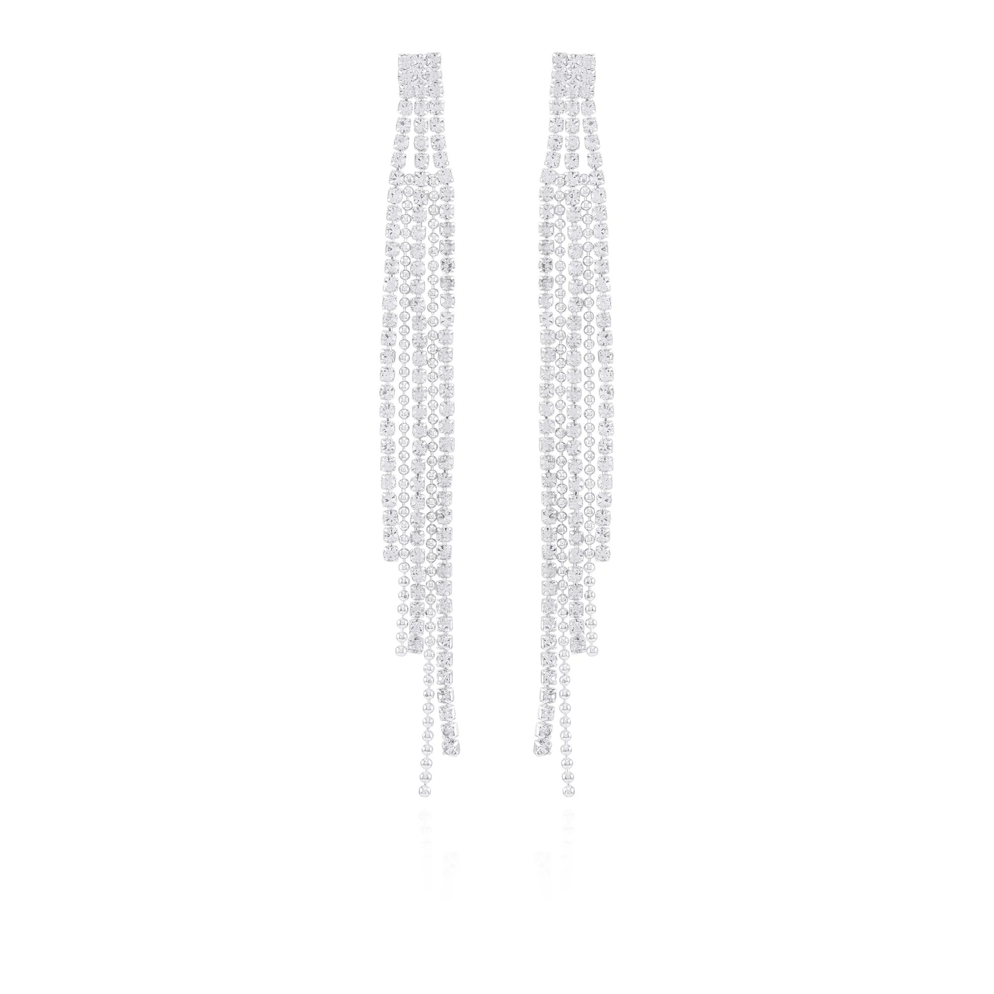 Time and Tru Women's Bold Rhinestone Chain Drop Silver Tone Earrings. | Walmart (US)