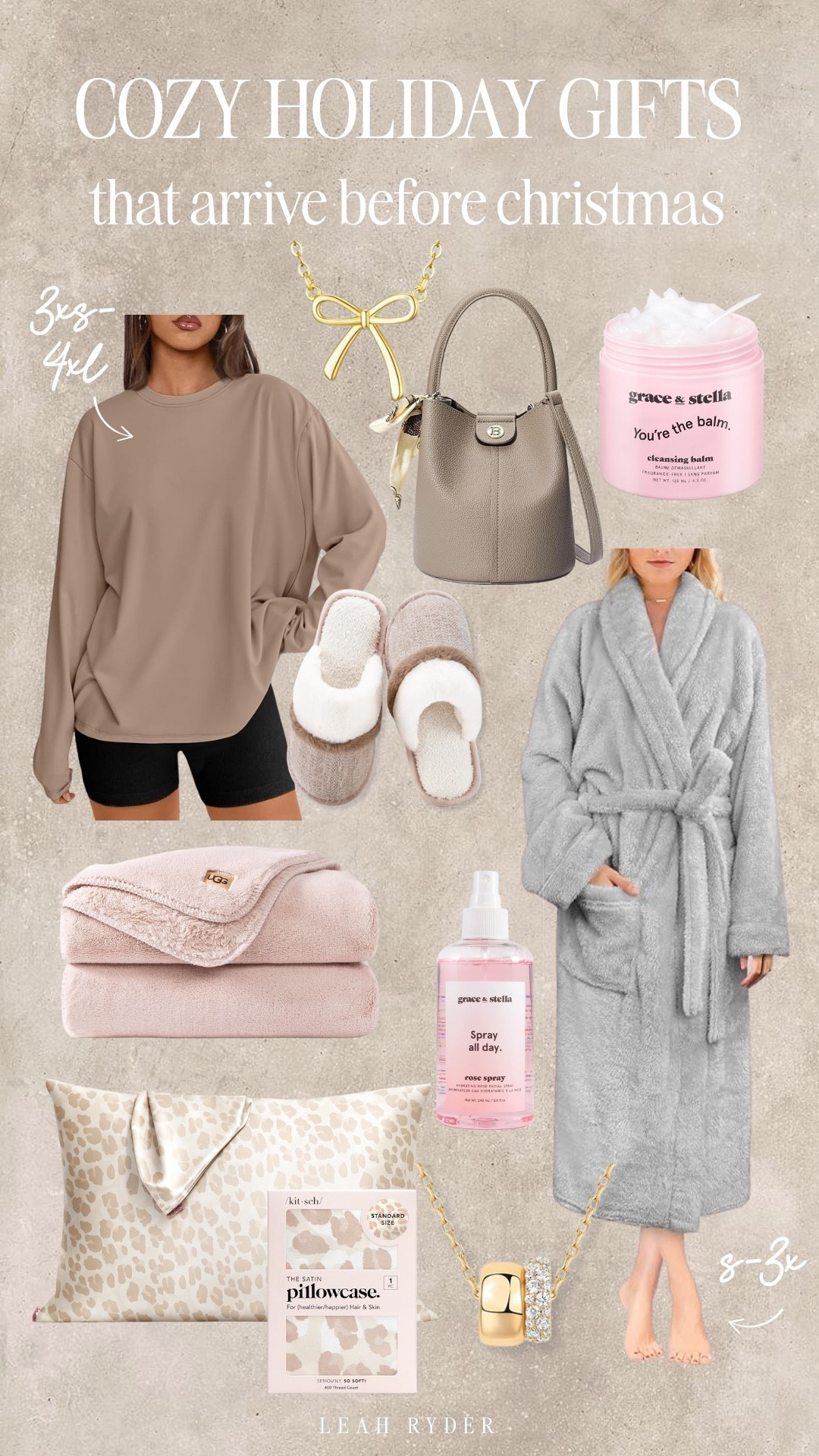 Soft, cozy, and perfect for slow winter mornings and early nights in. This oversized lounge top runs roomy and is shown in sizes 3X–4X, while the plush robe is available in sizes 8–3X for a relaxed, comfortable fit. From comfy slippers and self-care favorites to pretty everyday accessories, these are gifts she’ll use long after the holidays are over. Ideal for moms, sisters, or anyone who loves cozy at-home essentials.

#LTKselfcare #LTKGiftGuide #LTKHoliday