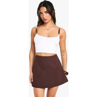 Womens Petite Linen A Line Mini Skirt - Brown - 8, Brown | Boohoo.com (UK & IE)