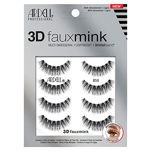 Ardell 3D Faux Mink Lashes 858 - Lightweight False Eyelashes with Invisiband, Reusable Strip Lashes, 4 Pairs | Amazon (US)
